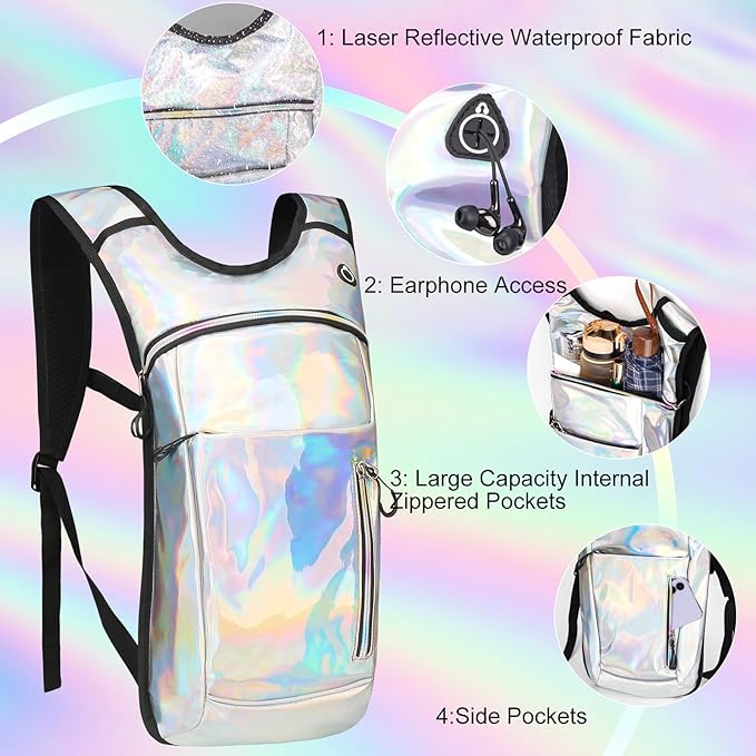 Hydration Backpack,Water Backpack with 2L Water Bladder,Festival Essential-Rave Hydration Pack,Lightweight Insulation Hydropack for Outdoor,Hiking,Running,Biking,Music Festival for Men Women