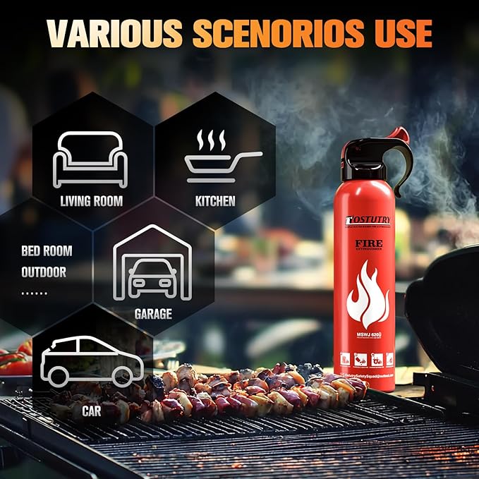 Upgraded 8-IN-1 Fire Extinguisher for Home Vehicle Car Kitchen Boat, Small Fire Extinguishers Spray with Mount for Class A B C K Fire, Portable Non-Toxic Prevent Re-Ignition Easy Clean (3 Pack)