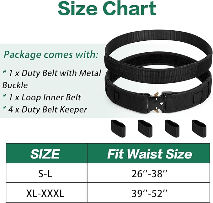 Duty Belt,2'' Police Security Nylon Duty Belts with Hook Lining Outer Inner Belts with 4 Belt Keeper