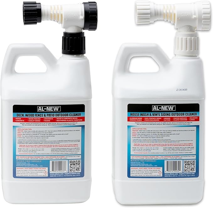 AL-NEW Outdoor Cleaner Combo Pack of 2 | Versatile Outdoor Cleaner Perfect For Use On Vinyl Siding, Composite Decking, Wood Fences, Outdoor Patios, Gutters, & More (Outdoor Cleaner Hose-End Combo Pack)