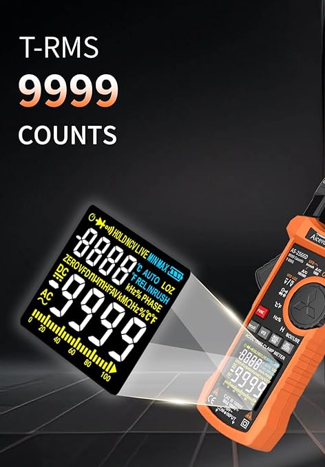 Inrush Digital Clamp Meter Multimeter 1000A TRMS 6000 Counts, Amp Voltage Tester with VFD, LOZ Mode; Measures AC/DC Current Voltage Temperature Resistance Capacitance Frequency Continuity NCV