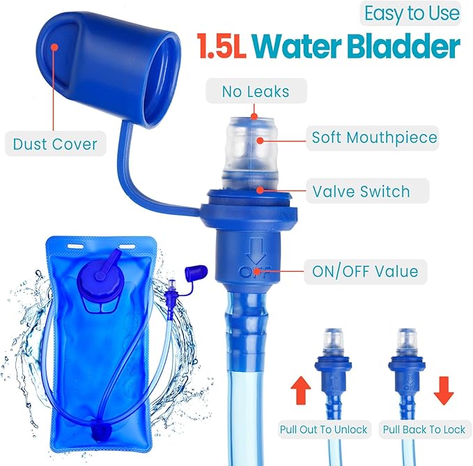 Kids Hydration Backpack with 1.5L Water Bladder Hiking Backpack Lightweight for Boys or Girls Children Biking Climbing Running Cycling