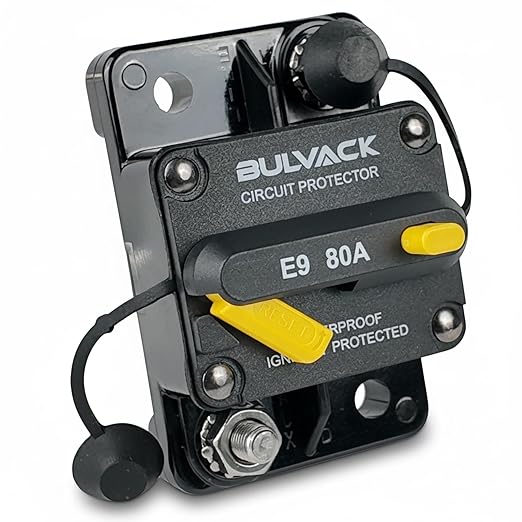 E9 1/4" Studs 80 Amp Manual Reset Circuit Breaker for Marine Boat Trolling Motor Automotive RV Trailer Car Solar System Battery | 12V-72V DC | Waterproof IP67 Protection Switchable (80A)
