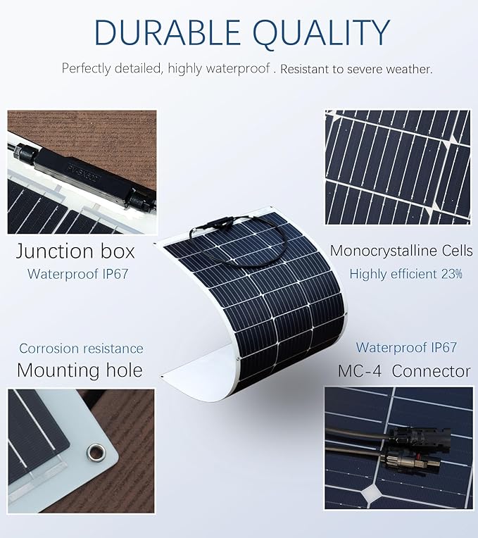 XINPUGUANG Flexible Solar Panel 100W 12V Monocrystalline Solar Kit Hightweight module, 10A charge controller ,Extension cable for RV Boat Cabin Car (100W-1)