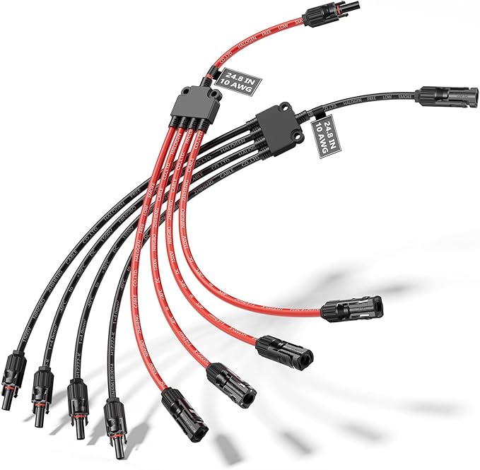 CASMAN Solar Panel Connectors Y Branch 1 to 4 Parallel PV Adapter Cable Tool-Free, Extra Long Solar Panel Splitter 1000V Cable for Most Conventional Type Solar Connectors(M/FFFF and F/MMMM)
