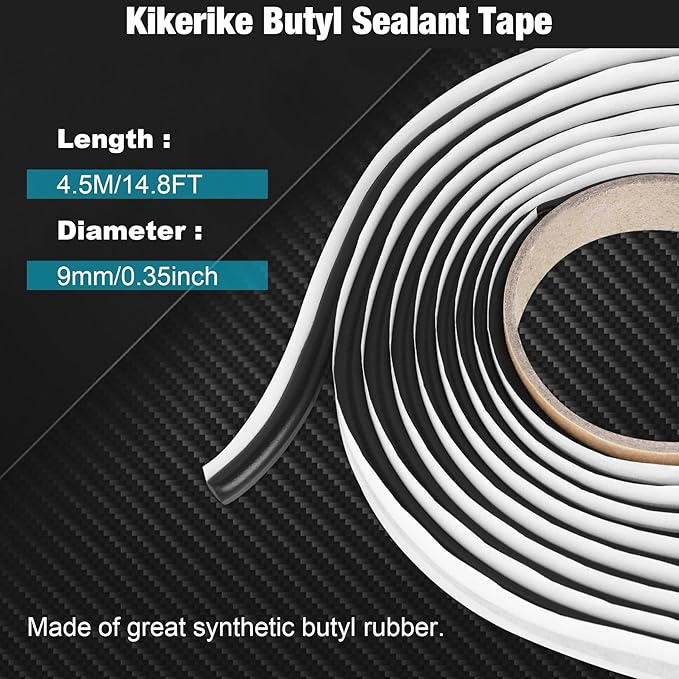 Butyl Rubber Tape Headlight Glue Sealant Rope 14.8Ft Diameter 9mm Putty Foam Strip Caulk Sealer for Automotive (Car RV Truck Marine) Window Door Windshield Sealing - Black, 1 Roll
