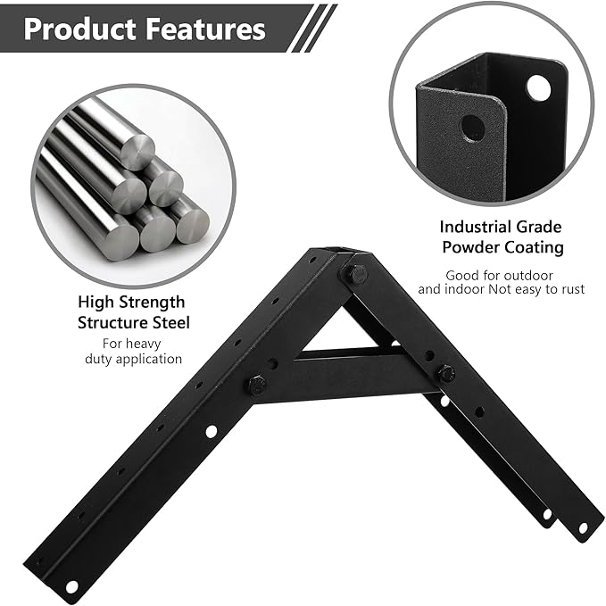 Heavy Duty Adjustable Angle Bracket (2 pc) for Wall Mount, Roof Mount, Foldable Hinge Bracket, Truss and Frame for Solar Panel Stand, Awning Roof, Commercial Sign, Table Shelf Support.