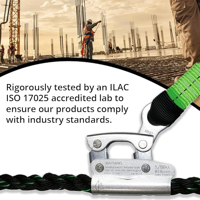 AFP 100 FT Vertical Lifeline Assembly w/Rope Grab Snap Hooks & Shock Absorber, ANSI & OSHA Rated Fall Protection Roofing Safety Equipment