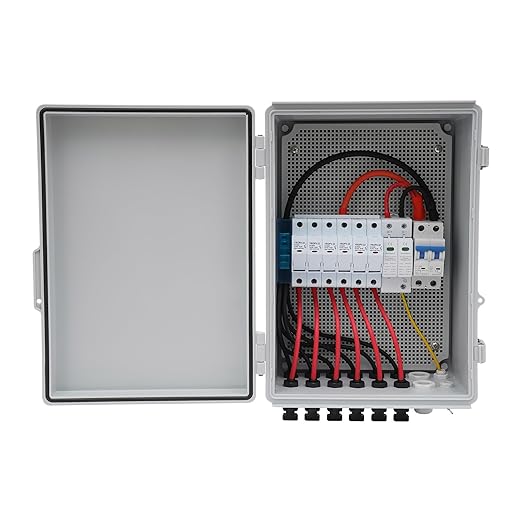 6 String Solar Combiner Box PV Combiner Box with 15A Rated Current Fuse, Surge Protective Device and 63A Air Circuit Breaker for On/Off Grid Solar Panel System (6 String)