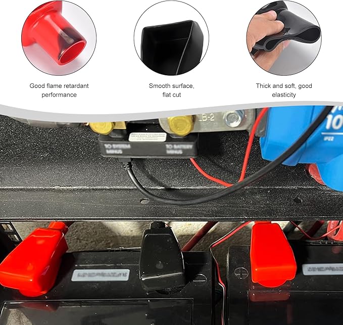 2PCS Battery Terminal Covers, Insulating Soft PVC Positive Negative Battery Cable Stud Cover, Flexible Battery Terminal Covers Stud Boots Protector for Car Truck Marine Boat