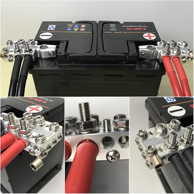 Vgate 20-Way Lead Acid Battery Post Terminal Ends Distribution Block Bus Bar, 8 AWG up to 4/0(XL) Wire Gauge for Tapered Top Post SAE/DIN/EN