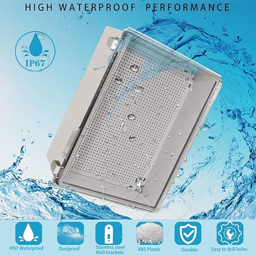 Waterproof Electrical Box Junction Box Weatherproof IP67 ABS Plastic Enclosure Switch Router Project Box Electronics DIY Enclosure With Mounting Plate and Wall Bracket Clear 15.7"x 11.8"x7.1"