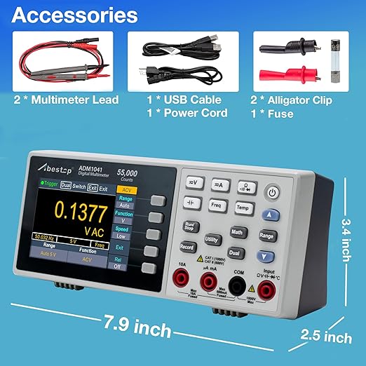 Abestop ADM1041 Multimeter, Bench Multimeter Tester, 1000V DC Voltage Tester and 10A AC/DC Current, True RMS, Resistance, Frequency, Capacitance, Diode, Continuity for Multiple Testing
