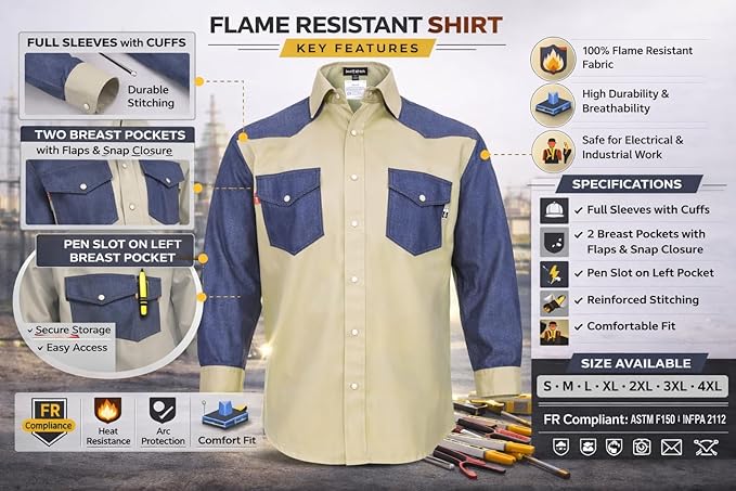 Just In Trend │Flame Resistant FR Shirt - 88/12 - Western Style - Two Tone