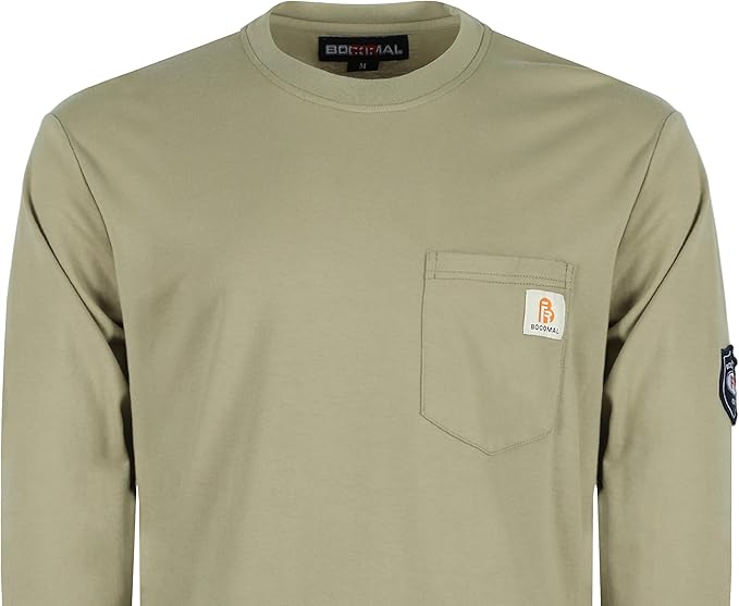 BOCOMAL FR Shirts Lightweight Classic Crew Long Sleeve Fire Resistant Shirt CAT2