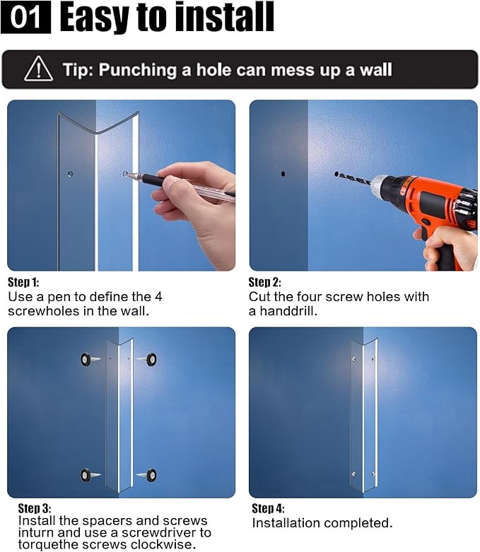 Wall Corner Protector, Walls Edge Protector，Self-Adhesive Wall Corner Guards, PVC Double Side Edge Protector, Furniture Stairs Guard (Clear Screw Fixing, 2pcs x 35.4" L x 1.97" W)