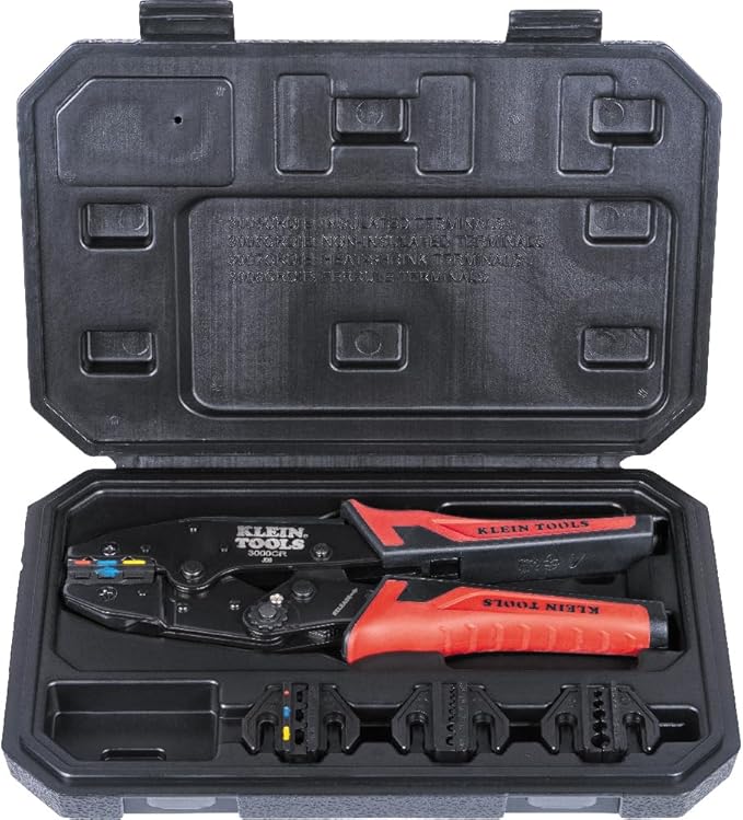 Klein Tools 3000CRKIT Ratchet Crimping Tool Set, (4) Interchangeable Dies for Heat Shrink, Non-Insulated, Insulated and Ferrule Terminal Connectors