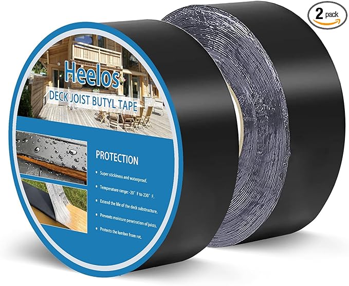 Butyl Joist Deck Tape for Decking 1-5/8''×50', 2 Pack Weather-Resistant Deck Joist Tape Waterproof Flashing Tape, Self-Adhesive Joist Tape Decking for Wood Decks Joist Beams Roof, Black