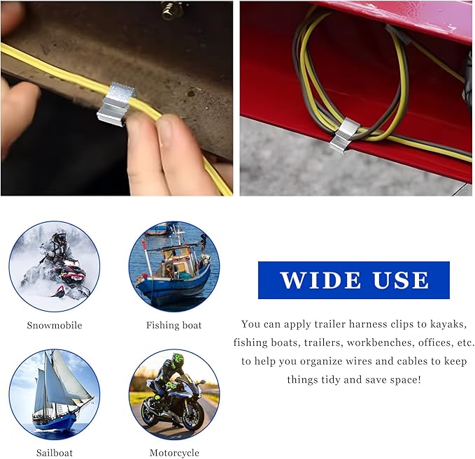10 PCS Trailer Frame Wire Clips, 0.72"/18mm Cable Clips for Solar Panel Wiring & Car Wires Management, Spring Steel Double Wire Clip Cable Organization for Boat Trailer Truck