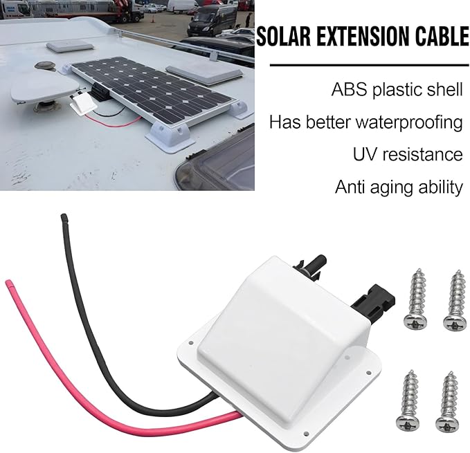 VIKKSAER White Solar Cable Entry Gland Box, 1FT 10AWG Soft Solar Extension Cable and Connector, UV Resistance Dual Cable Entry Gland Housing on RVs, Caravans, Boats, Campers (1FT, White)