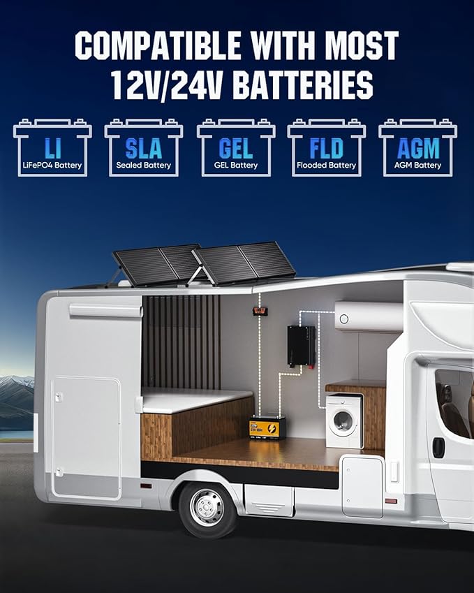 18BB 200W 12V/24V Solar Panel Kit, 2pc 100 Watt N-Type Panels, 30A PWM Charge Controller, Y-Branch Cables, Z-Brackets, for RV, Camper, Vehicle, Caravan