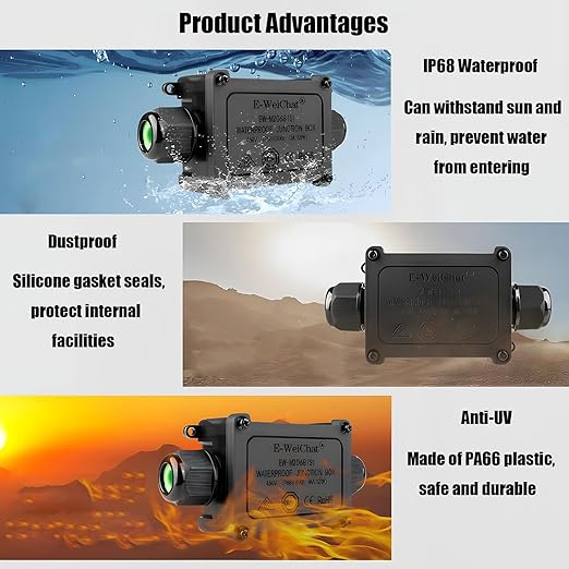 2 PCS IP68 Waterproof Junction Box Outdoor, 2 Way Electrical Enclosure, 2 Port Outdoor Cable Connector for Landscape/Garden/Holiday Lights (Halloween Christmas)