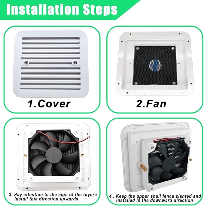 AUTOXBERT RV Side Vent Fan, 2.4W 12V One-Way Silent Wind Air Ventilation Exhaust Fan for Caravan, Motorhome, Camper, White