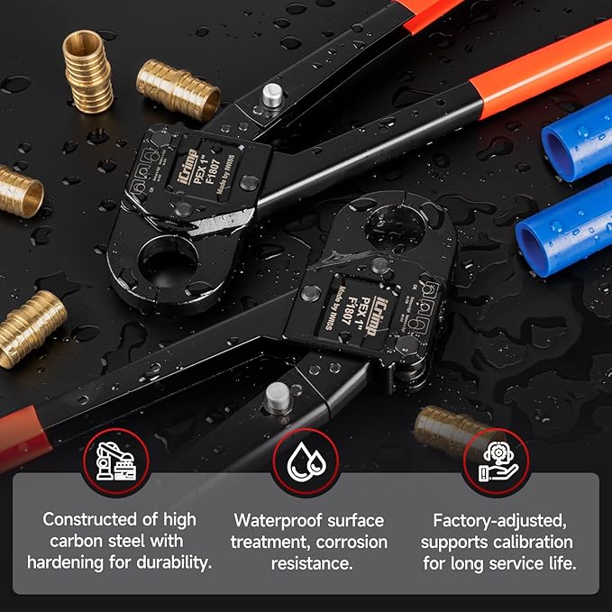 iCrimp Angle Head F1807 PEX Pipe Crimping Tool for Copper Rings - 1-inch Angle Single Crimper, Suitable for Tight Spaces