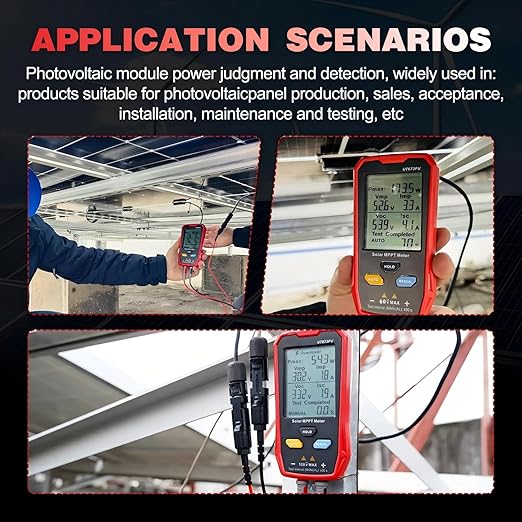 Solar Panel Tester Meter Photovoltaic Multimeter 800W, Solar MPPT Meter with Large Ultra Clear LCD, Smart MPPT Open Circuit Voltage Troubleshooting Utility Tool for PV Testing