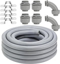 Liquid-Tight Conduit Connector Kit,Flexible Non Metallic Liquid Tight Electrical Conduit Kit,Waterproof Outdoor Electrical Conduit Pipe,Straight/Angle Fittings,Clamps (1-1/4 in x 25 ft)