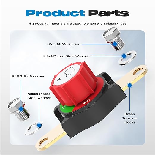 Side Post Battery Disconnect Switch, Malictele On/Off 12-48V Heavy-Duty Battery Disconnect Switch 275A Kill Switch for Car, Marine, RV, Boat, Truck