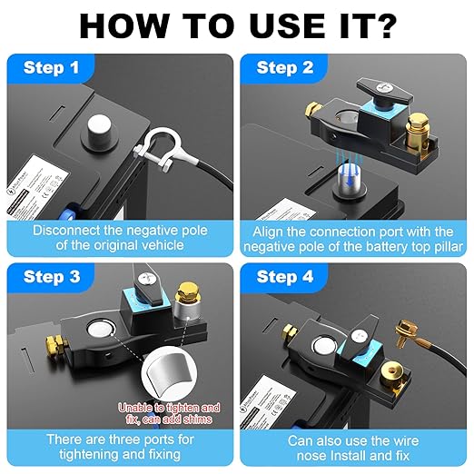 Battery Disconnect Switch, Heavy Duty Battery Shut Off Switch, General High Current Master Battery Power Cut Isolator Kill Switch, Battery Kill Switch for Car, RV and Boat (1)