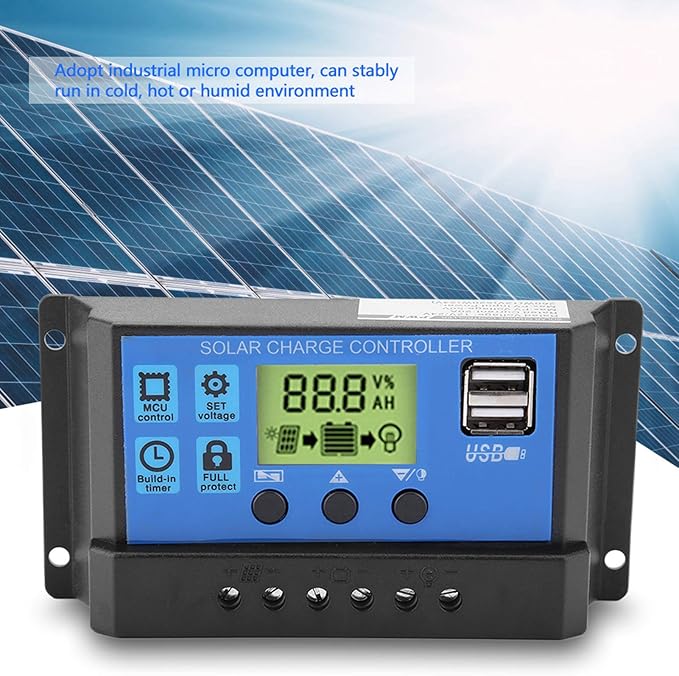 PWM Solar Charge Controller 12V/24V 20A LCD Display USB Port Solar Panel Battery Regulator Overload Protection for Street Light (YJSS-20A)