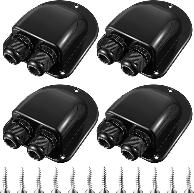 Enhon 4 Pack Solar Cable Entry Gland, Weather Resistant Solar Gland, Dual Cable Entry Housing for All Types 3mm² to 10mm² RV, Caravan, Marine, Boat, Cabin (Black)