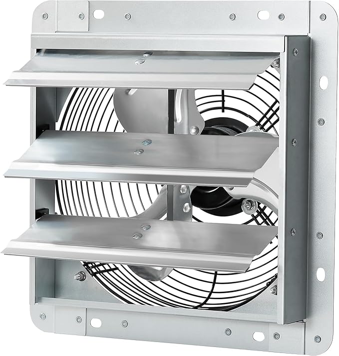GCJ 12 Inch Shutter Exhaust Fan Wall Mounted, High-Speed 1600 RPM, Attic Fan, Suitable for Ventilation, Extraction, and Exhaust in Garages, Greenhouses, Shops, Attics, and Sheds