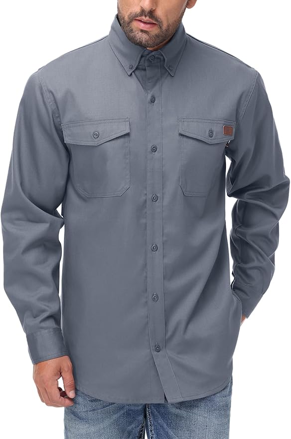 FR Shirt for Men 6oz Ripstop Lightweight Back Vented Mesh Breathable Flame Resistant CAT2 NFPA2112 Welding Shirts