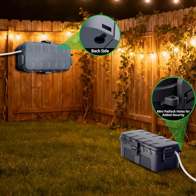 QUOBAS 2 Pack Outdoor Waterproof Electrical Box with 6 Cable Ports, IP54 Weatherproof Heavy-Duty Extension Cord Cover for Power Strips, Garden Power Tools, Holiday Lights, Gray