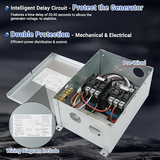 50 Amp Automatic Transfer Switch for RV Speedboats Camping Van, 120/240 VAC 50Amp Dual Protection