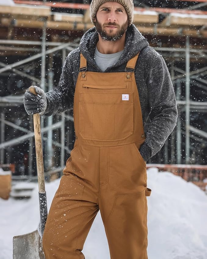 HISEA Insulated Bib Overalls for Men, Winter Water Resistant Duck Canvas Overall, Loose Fit Utility Workwear for Cold Weather
