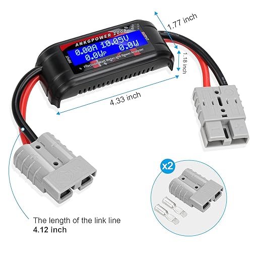 200A Power Analyzer with Power connectors, High Precision RC with Digital LCD Screen for Voltage (V) Current (A) Power (W) Charge(Ah) and Energy (Wh) Measurement Two Sets of 50A Gray Power connectors