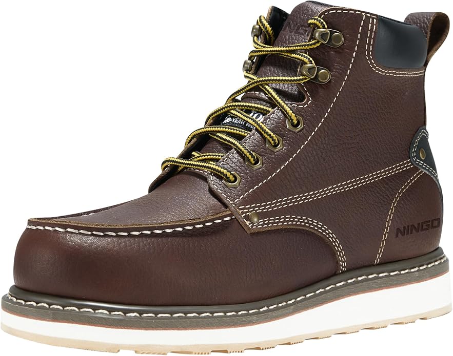 HISEA NINGO Work Boots for Men Steel/Soft Toe Boots,6” Water Resistant Slip Resistant Industrial & Construction Work Shoes, Composite Toe Working Boot