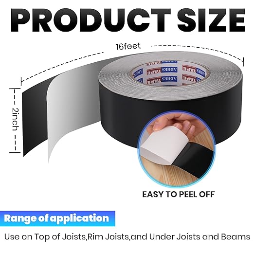 ADHES Deck Joist Tape, 2" x 16', 4 Rolls Weather Resistance & Waterproof Butyl Joist Tape for Decking, Deck Flashing Tape, Ideal for Wood Decks Beams Roof, Outdoor Construction Use