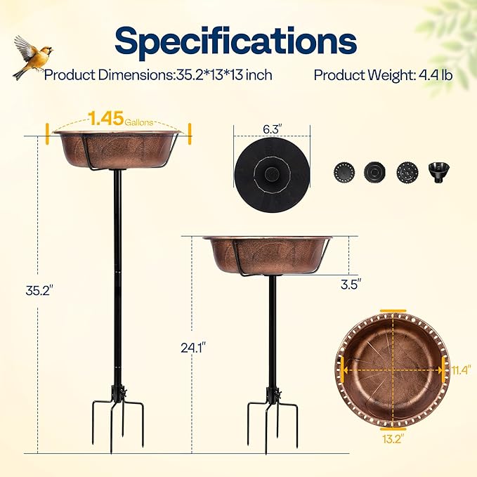 VIVOHOME Bird Bath with Solar Fountain for Outside, Weather-Resistant ABS Birdbath Bowl with Solar Powered Pump, Metal Ground Stake for Outdoor, Garden, 1.45 Gallons, Bronze