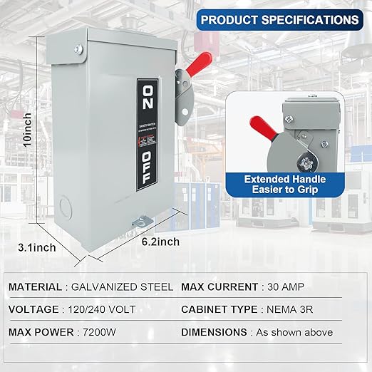 2P 30Amp 120V/240V General Duty Safety Switch,Disconnect Switches Box,Quick Disconnect Safety Switch
