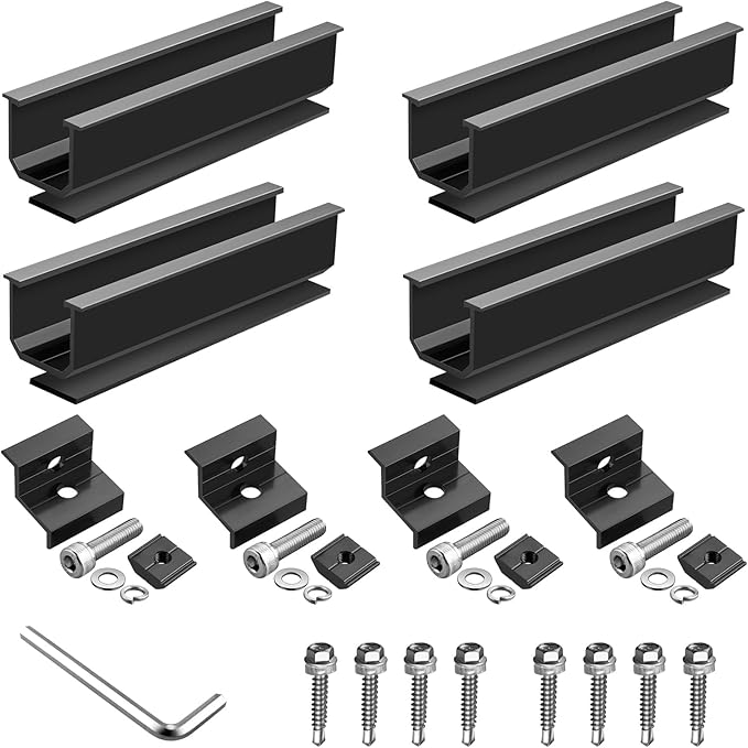 Anbte Solar Panel Mounting Kit for Single Panel, 4 Pcs 4.72in Mounting Rail & End Clamps, Solar Panel Mounting Brackets for RV Roof, Metal Roof, Tin Roof, Corrugated Roof, Sheet Roof, Black