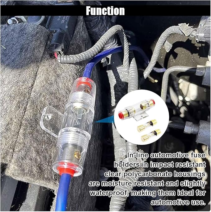 4-8 Gauge AWG in-line Fuse Holder, 4-10 Gauge AWG Wire with 100A AGU Fuses for Car Audio, Auto Parts, Alarms, Amplifiers, Compressors (6PCS)