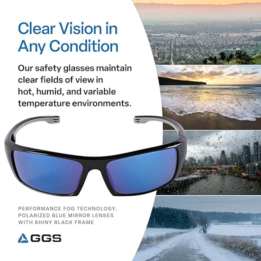Bullhead Safety Dorado Safety Glasses with Polarized Blue Mirror, Unisex, ANSI Z87, Lightweight and Durable