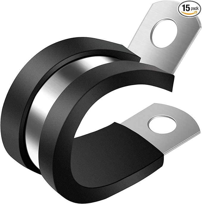 1-1/4 Inch Cable Clamp, 15 Pack Rubber Wiring Clamp, Stainless Steel Pipe Clips for Tube Holder, Wire Cord Tubing Bracket Installation (32mm)