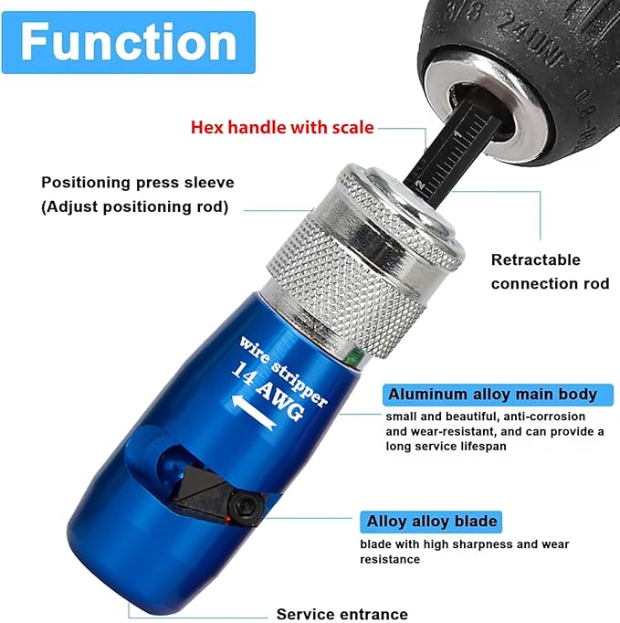Wire Stripper Tool For Drill,AWG6 8 10 12 14 Gauge,Wire Stripping Professional Electrician Tools Set,Wire Twisting Tool,Impact Wire Stripper,Wire Twister(AWG6/8/10/12/14)
