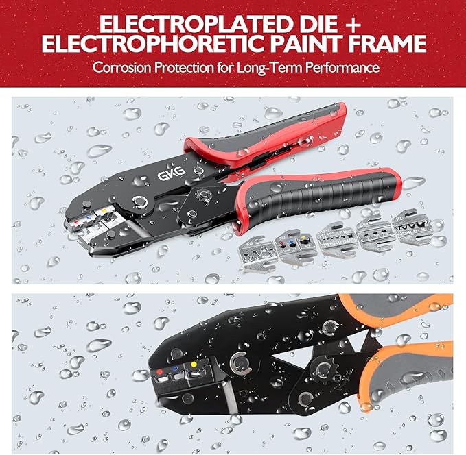 GKG 6 Piece Ratcheting Crimper Tool Kit, Quick Exchange Wire Cimping Tool for Heat Shrink ButtConnectors. Insulated, Non-nsulated, Ferule Terminal, Open Barel Terminals & MC4 Connectors